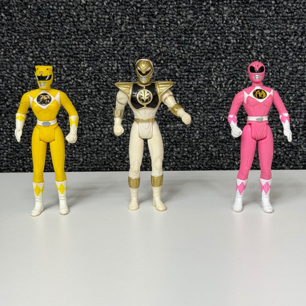 1995 Mighty Morphin Power Rangers 4" White Pink Yellow Mini Action Figure Lot